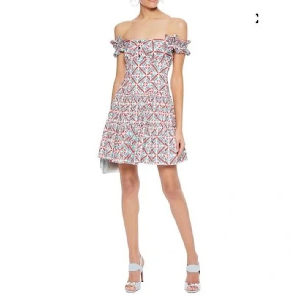 Caroline Constas Maria Off-Shoulder Multi Print Mini Dress